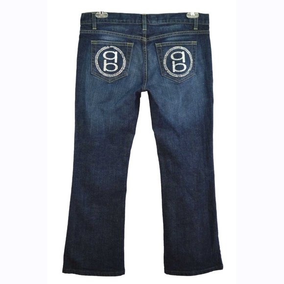 BeBe Dark Denim Jeans Size 31 Back Pocket Silver Sequin Detail Logo Boot Cut - Picture 3 of 7